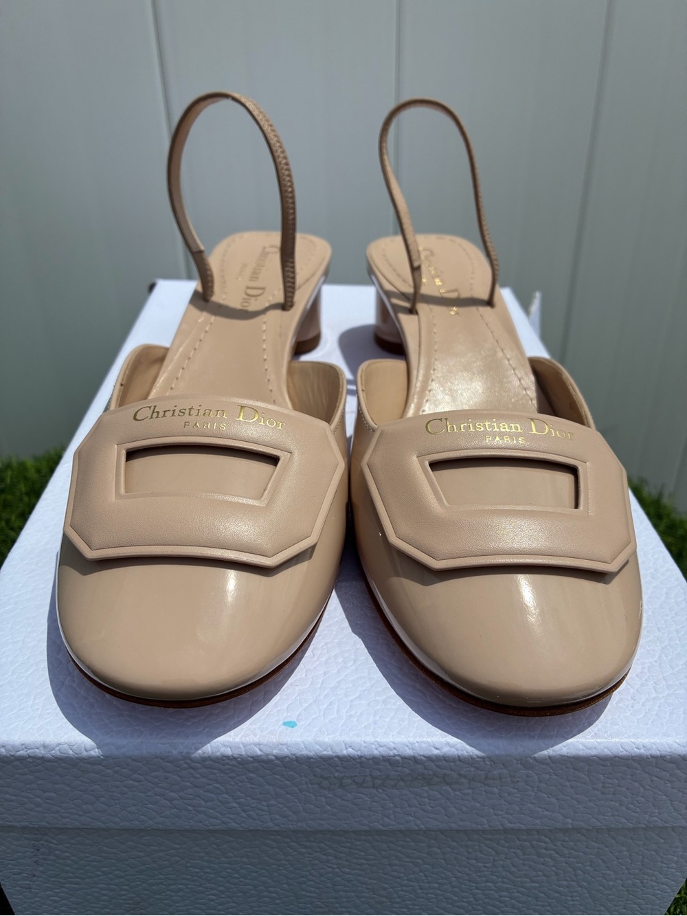 DIOR DAY SLING BALLERINA PUMP NEUTRAL BEIGE CALF PAT. LEATHER LOGO SZ 38.5 NEW - Picture 9 of 16